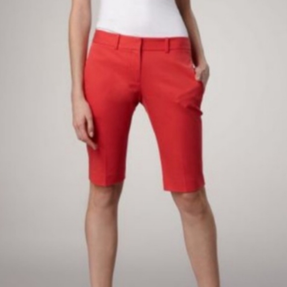 Theory Yanera Red Cotton Stretch Bermuda Walking Shorts Size 2